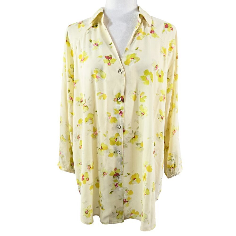 Cabi 6294 Go To Yellow Floral Button-Up Blouse Semi Sheer Romantic Fairy